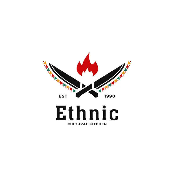 Etnis Afrika Tradisional Budaya Afrika Logo Restoran Jiwa Dengan Pisau - Stok Vektor