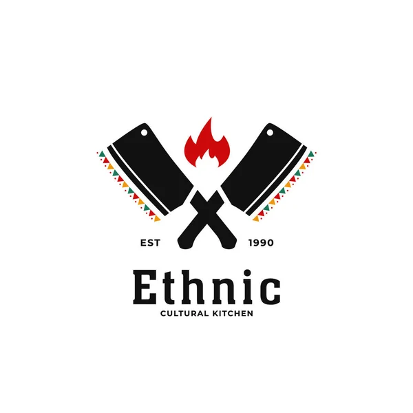 Etnis Afrika Tradisional Logo Dapur Jiwa Budaya Dengan Pisau Daging - Stok Vektor