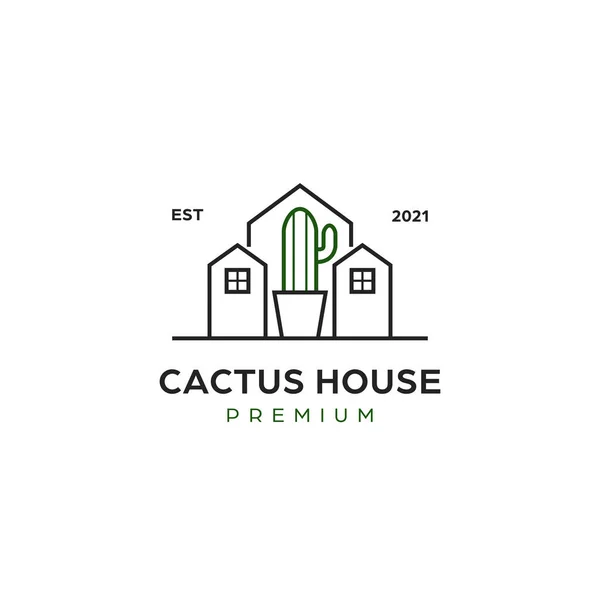 Cactus Huis Logo Cactus Planten Bloemist Bedrijf Minimalistische Lijn Pictogram — Stockvector