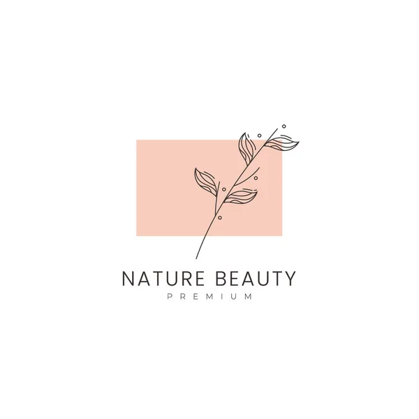 Natureza Beleza Spa Logotipo Com Linha Minimalista Estilo Botânico Ramo — Vetor de Stock