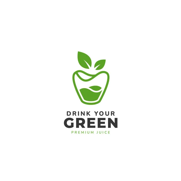 Drink Green Logo Green Apple Fruit Vegetable Healthy Juice Logo — Vetor de Stock