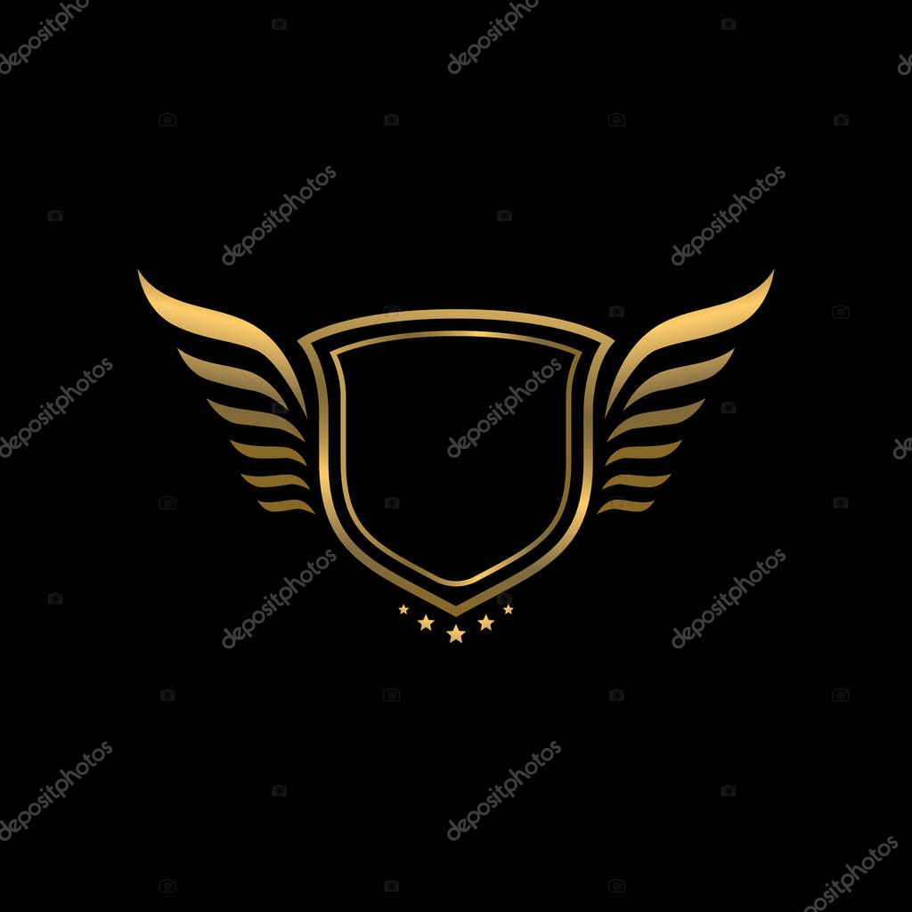 Heraldic vintage shield with wing logo, guard secure protection shield frame logo template