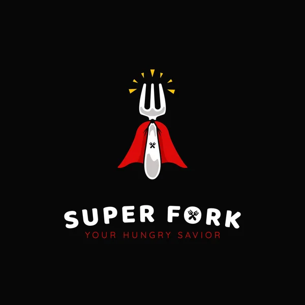 Supereroe Foodie Super Forchetta Logo Cibo Bevande Ristorante Catering Con — Vettoriale Stock