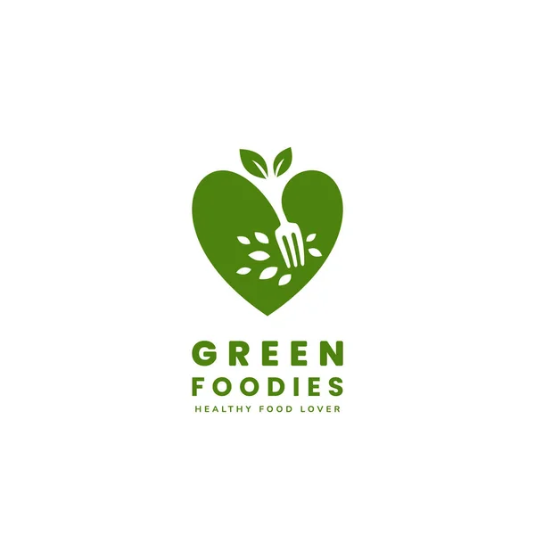 Logo Amante Comida Vegana Verde Saludable Icono Del Logotipo Foodie — Vector de stock