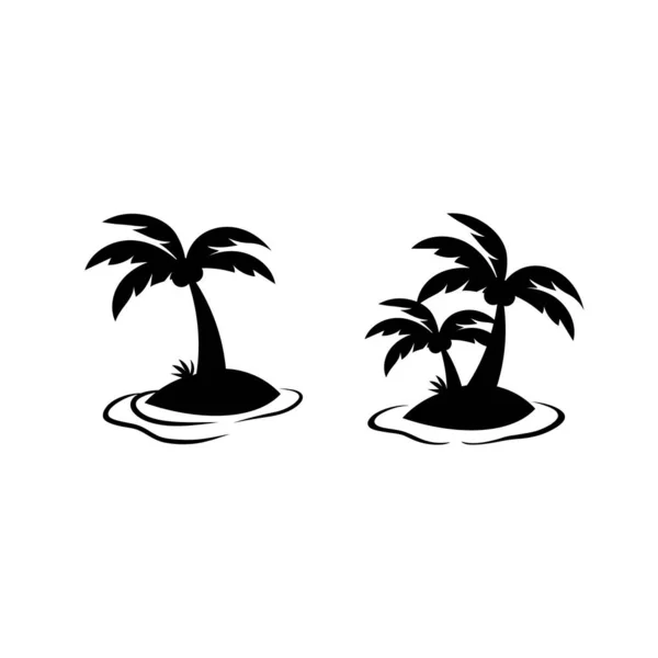 Καρύδα Δέντρο Μικρή Παραλία Νησί Σιλουέτα Εικονογράφηση Σετ — Διανυσματικό Αρχείο