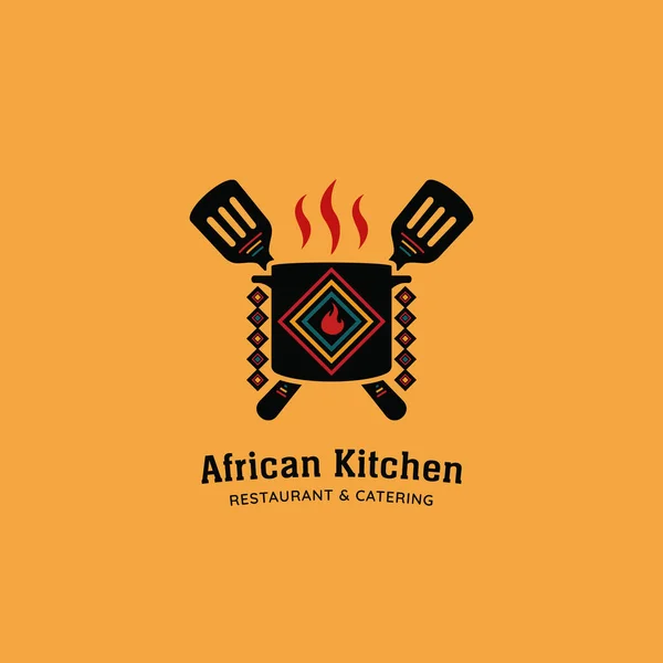 Logo Logo Restoran Budaya Afrika Templat Dengan Dekorasi Pola Etnis - Stok Vektor