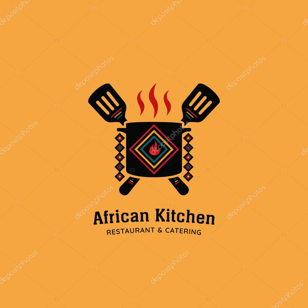 African cultural kitchen restaurant logo icon template with ethnic pattern decoration