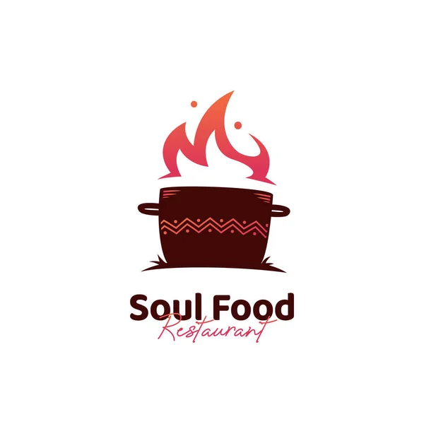 Soul Food Keuken Logo Met Hot Pot Logo Pictogram Afrikaanse — Stockvector
