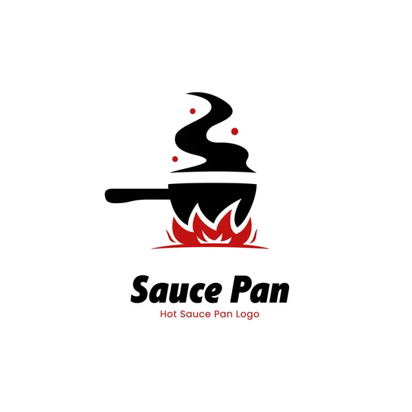 Hot Sauce Pan Logo Icoon Template Met Grote Vuur Vlam — Stockvector