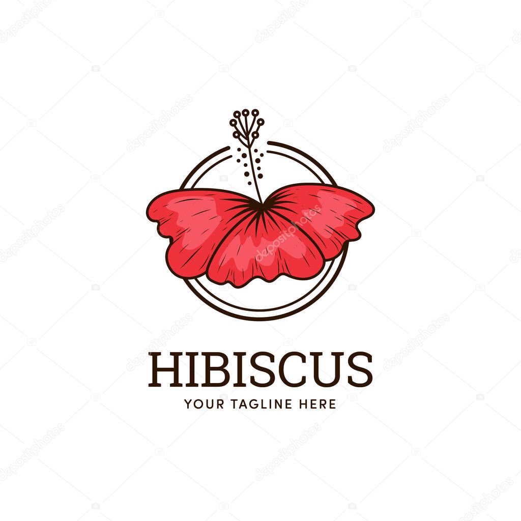 Red Hibiscus flower logo icon template