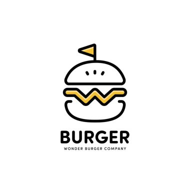 Wonder Burger Harfi W Hamburger simgesi çizgi şablonu
