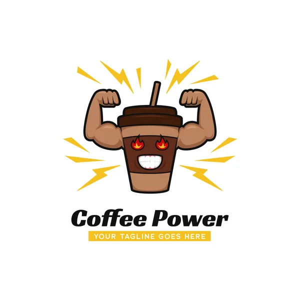 Logo Gymnase Puissance Café Tasse Café Avec Illustration Forte Mascotte — Image vectorielle