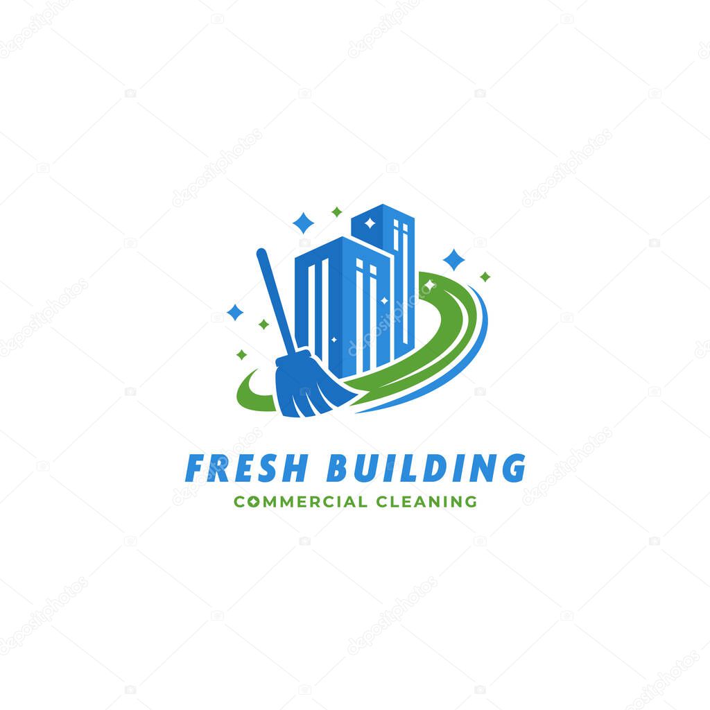 Fresh building commercial building cleaning service janitor logo