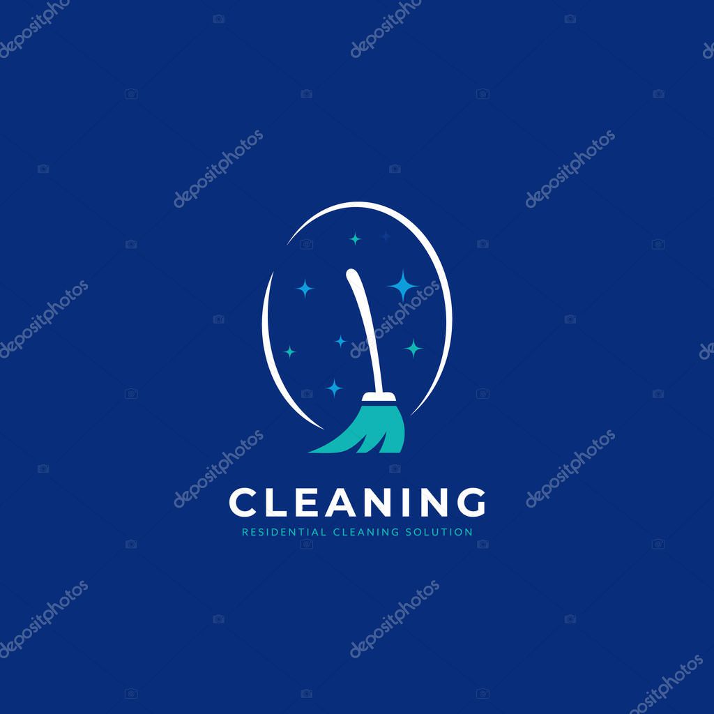 Residential cleaning service homemaid logo with brush broom icon illustration