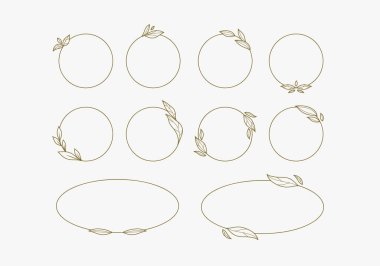 Zarif minimalist Botanik Yaprak Çemberi ve Oval Çerçeve Çizgisi