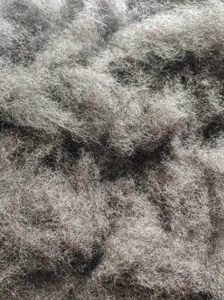 Close-up gray synthetic wool. Filler for production. — Stock Photo, Image