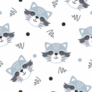 Çizgi çizgisi resimli şirin gri bir rakun.