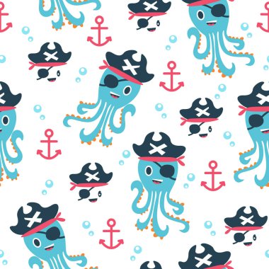 Şirin ahtapot korsanlar desenli çizimler