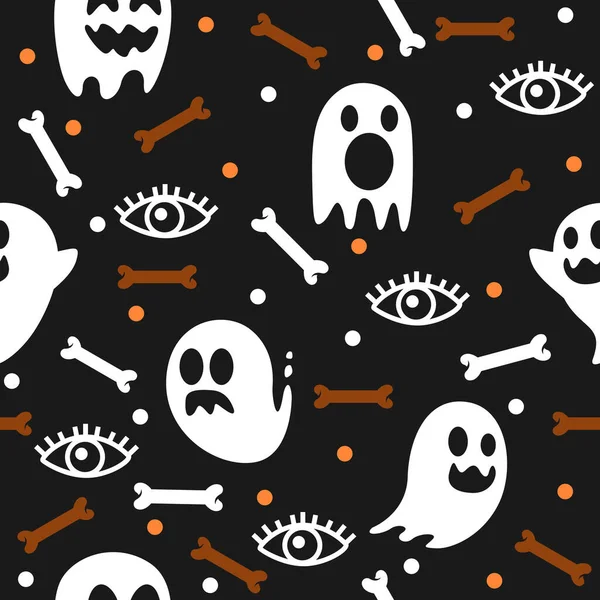 Fantasma Bonito Com Olhos Halloween Padrão Ilustração — Vetor de Stock