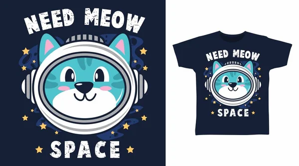 かわいい宇宙飛行士猫イラストTシャツデザインベクトル — ストックベクタ