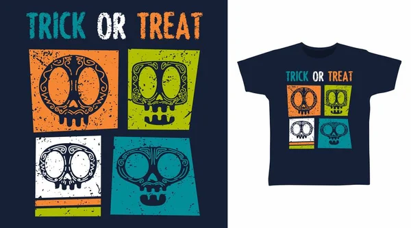 Truco Tratar Halloween Cráneo Ilustración Camiseta Diseño Vector — Vector de stock