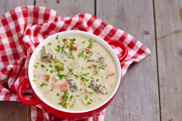 Creamy cheeseburger soup — Stock Image Creamy cheeseburger soup Stock Photo