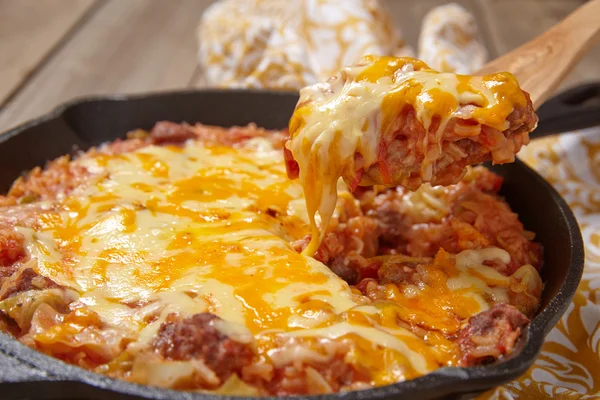 Cabbage casserole with beef, rice and cheese — Stock Photo, Image