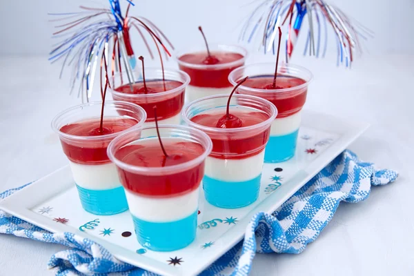 Striped jelly shots with firecracker star — Stock Photo, Image