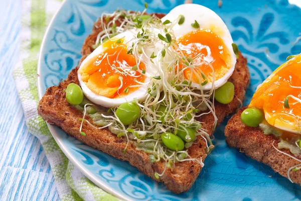 アボカドと卵のトースト — ストック写真