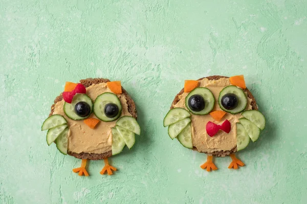 キュウリとフムスのフクロウのトースト — ストック写真