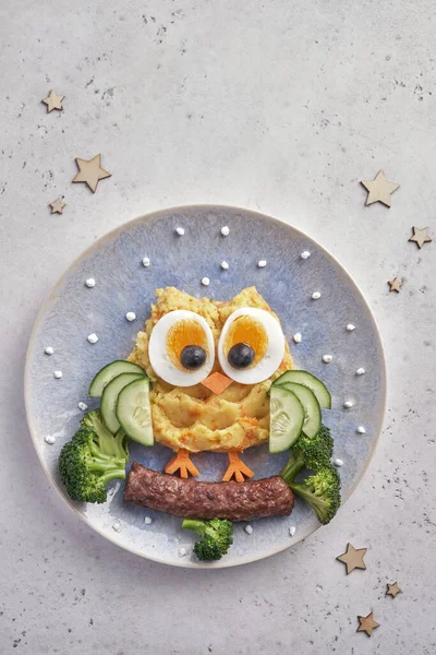 Funny owl mashed potato carrot vegetable puree