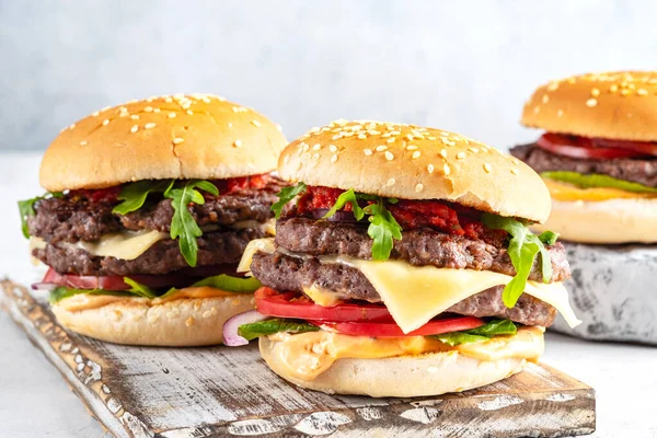 Fresh tasty burger on white background — Stock Photo, Image