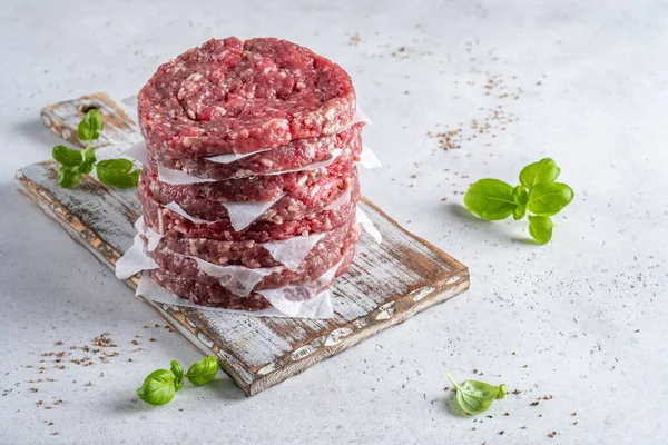 Stack of fresh raw burger patty — Stock Photo, Image