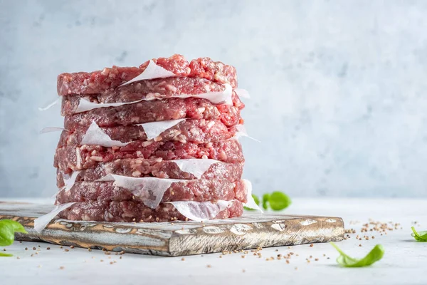 Stack of fresh raw burger patty — Stock Photo, Image