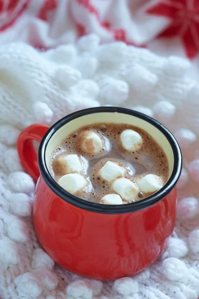 Hot chocolate  in a red mug — Stock Photo, Image