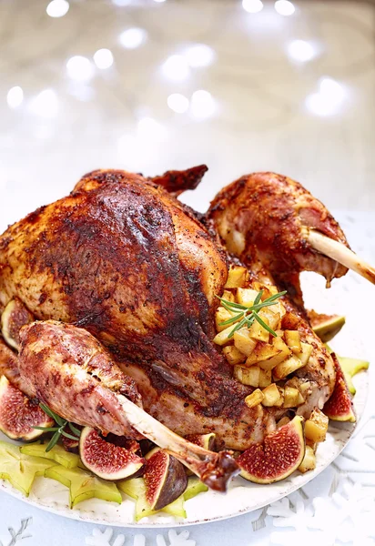 Roasted turkey with fruits — Stock Photo, Image