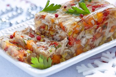 Rabbit galantine with vegetables clipart