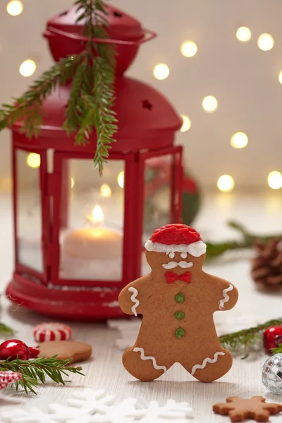 Christmas Decorations with Gingerbread cookie man — Stock Photo, Image