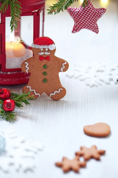 Christmas Decorations with Gingerbread cookie man — Stock Photo, Image