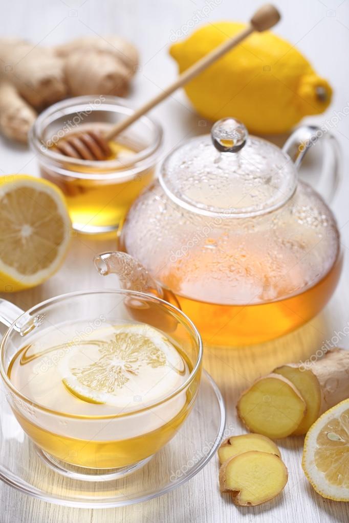Cup of lemon and ginger tea
