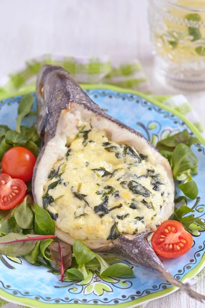 Sea Bream stuffed with spinach — Stock Photo, Image