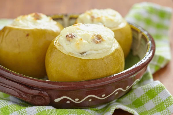 Baked apple stuffed with cream cheese — Stock Photo, Image