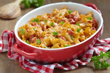 pasta casserole with cheese and ham clipart
