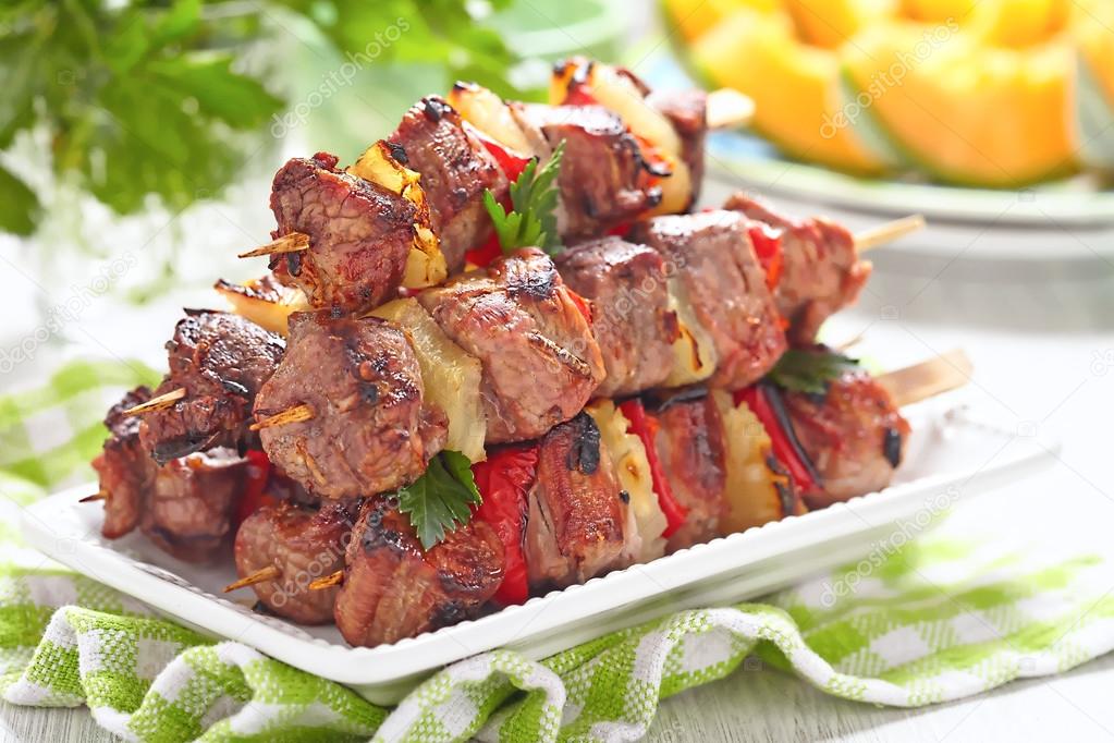 Grilled kebab with pepper and pineapple