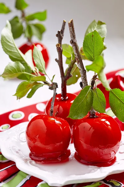 Manzanas enlatadas en un palillo — Foto de Stock