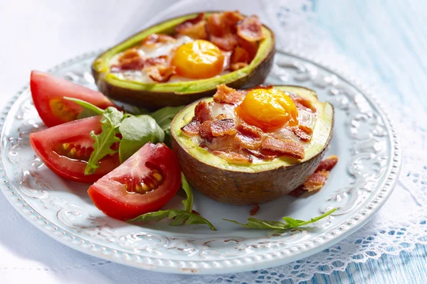 Avocado Egg Boats with bacon — Stock Photo, Image