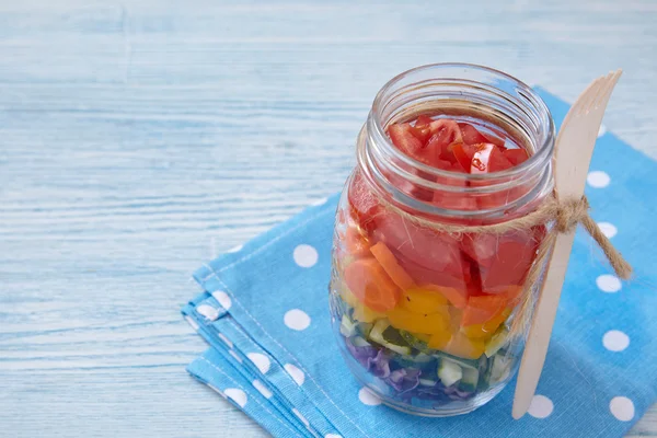 Rainbow salad in mason jar — Stock Image Rainbow salad in mason jar Royalty Free Stock Photos