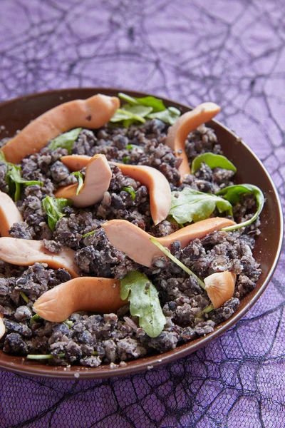 Puré de frijoles negros y salchichas — Foto de Stock