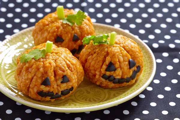 Pumpkin Rice Ball Jack O Lanterns — Stock Photo, Image