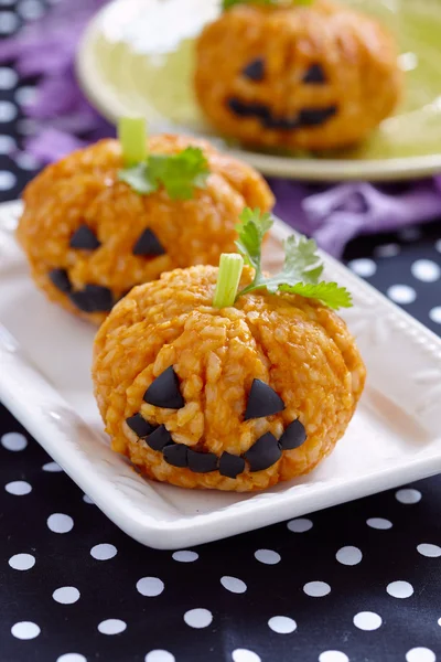 Pumpkin Rice Ball Jack O Lanterns — Stock Photo, Image